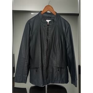 CJ Banks By Christopher & Banks Gray Faux Leather Moto Jacket Size Large